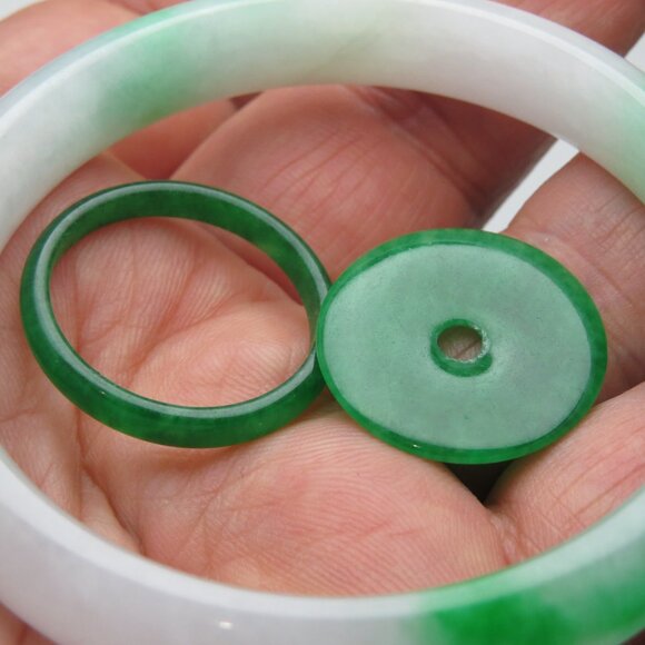 "Natural Jade bangle +   FREE Jade Ring & Jade Donut 55mm " - Picture 2 of 3